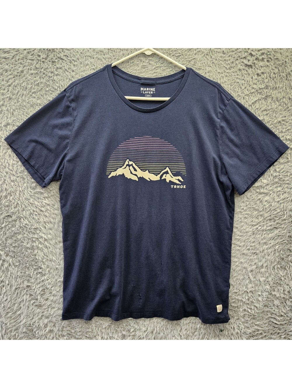 Marine Layer T Shirt Lake Tahoe Men Large (fits Like XL) Blue Cotton T